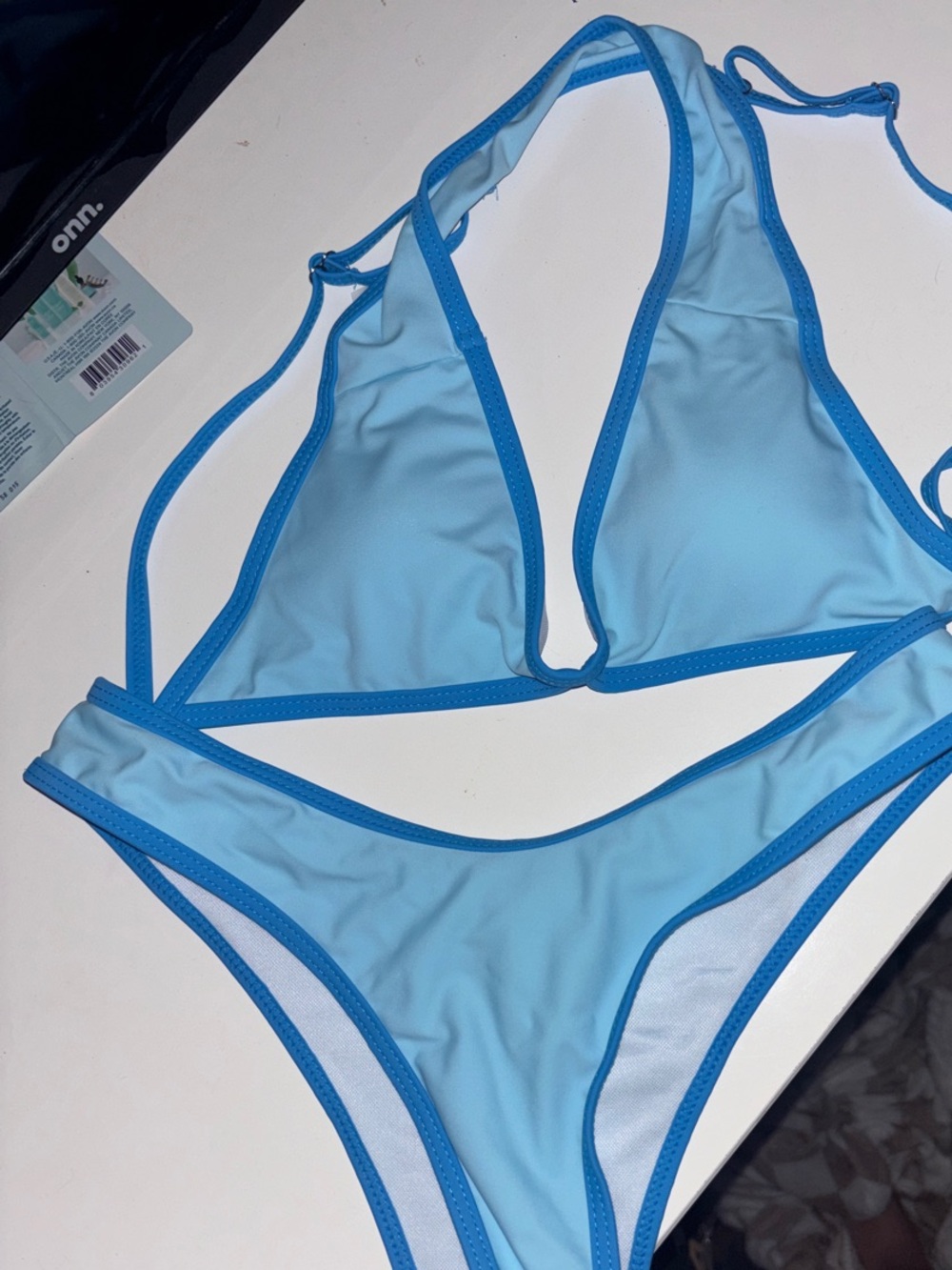 On Running Light Blue Two-Tone Triangle Bikini